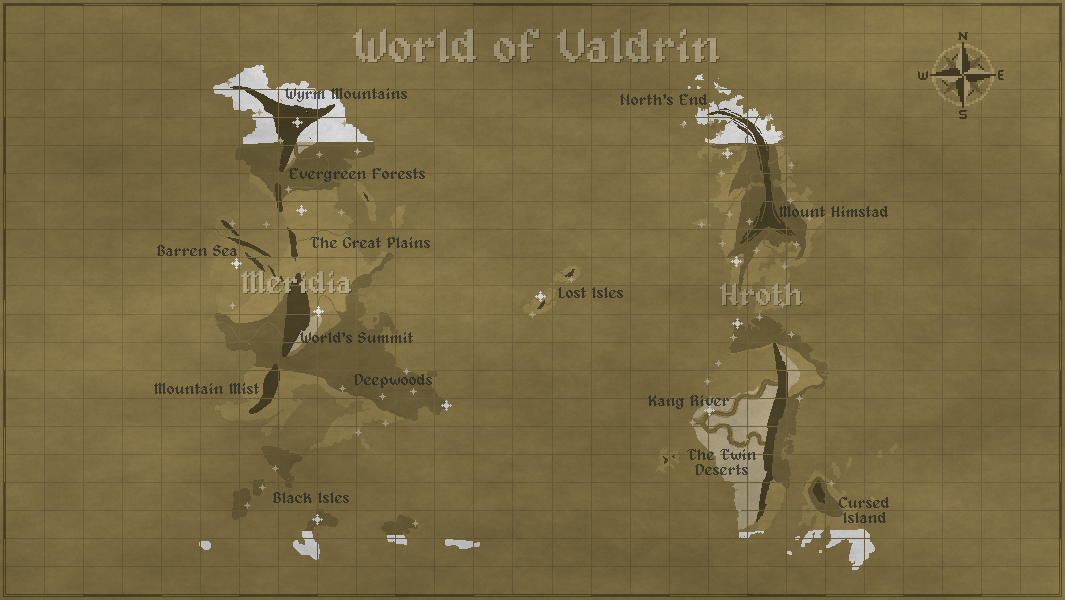 The world of Valdrin, both continents